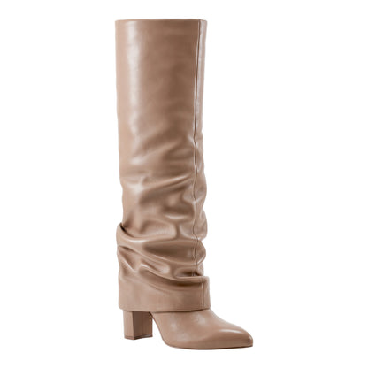 Marc Fisher Lalita Foldover Dress Leather Boot - Light Natural Leather