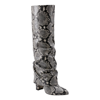 Marc Fisher Lalita Foldover Dress Leather Boot - Snake Print