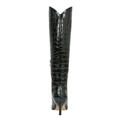 Marc Fisher Quinnie Dress Leather Boot - Embossed Black Croco Leather
