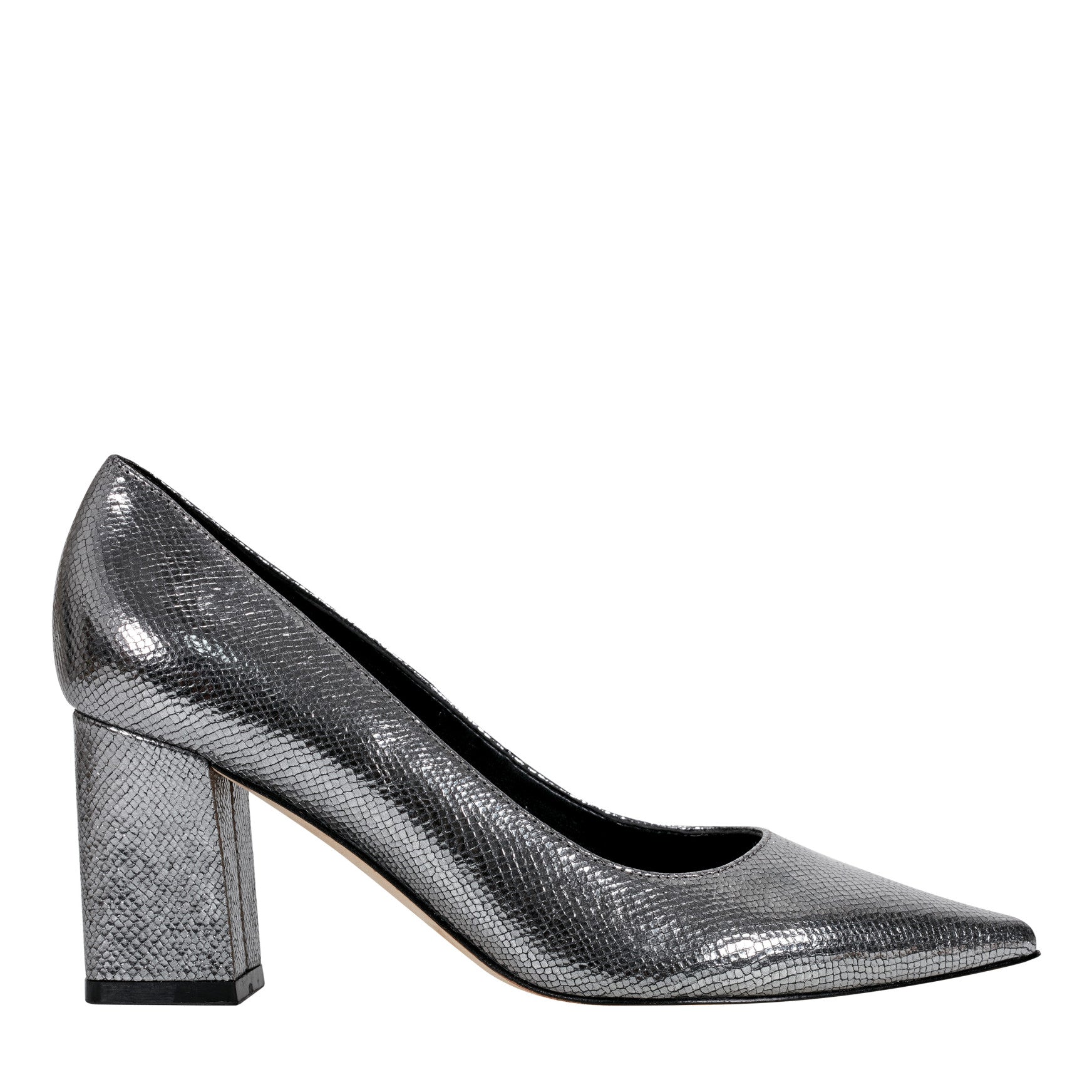 Marc Fisher Zala Block Heel Pointy Toe Pump - Pewter Leather