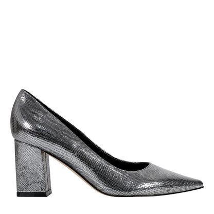 Marc Fisher Zala Block Heel Pointy Toe Pump - Pewter Leather