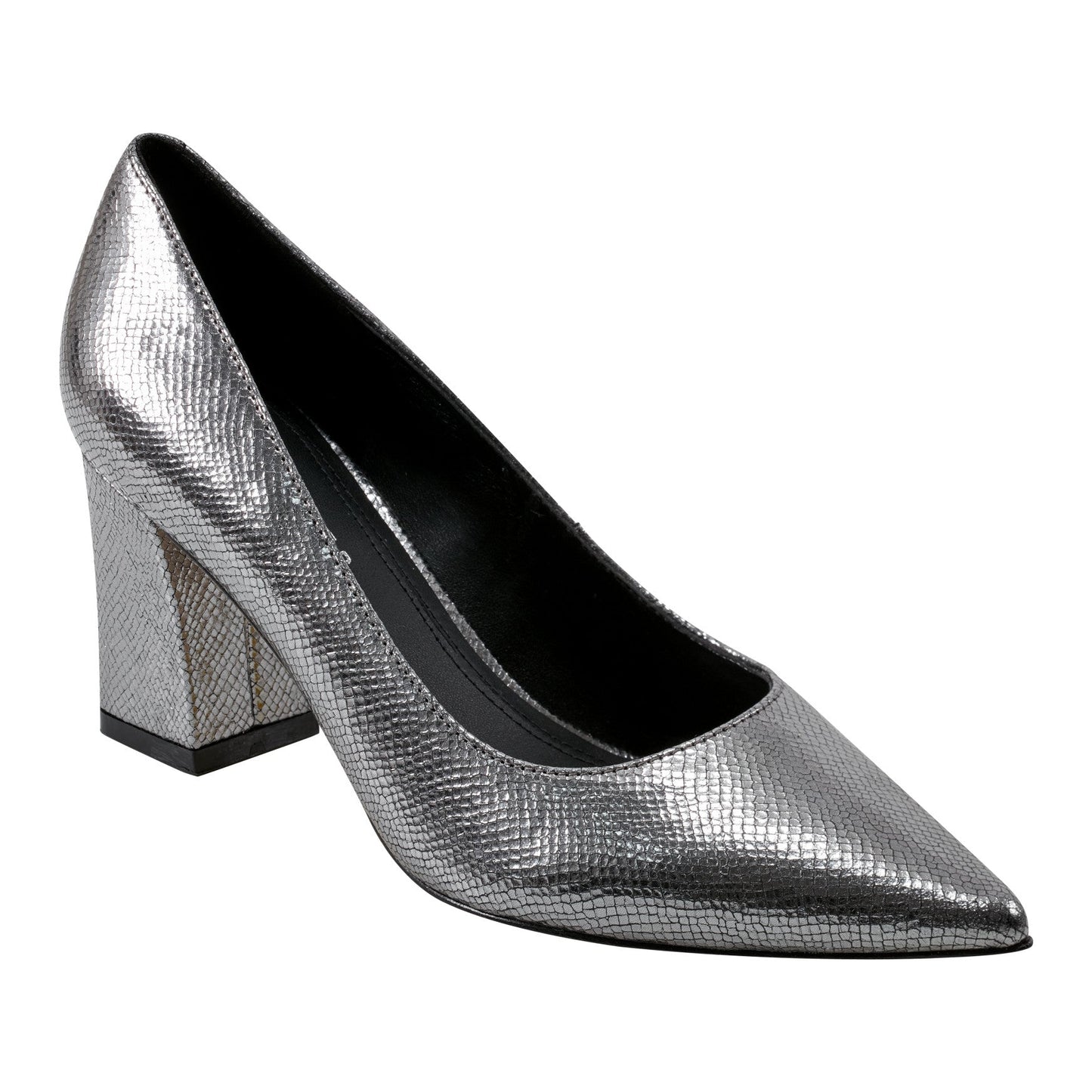 Marc Fisher Zala Block Heel Pointy Toe Pump - Pewter Leather
