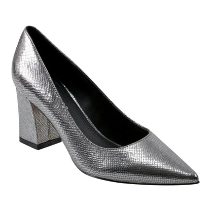 Marc Fisher Zala Block Heel Pointy Toe Pump - Pewter Leather