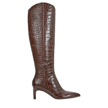 Marc Fisher Quinnie Dress Leather Boot - Embossed Brown Croco Leather