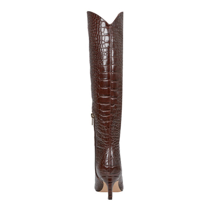 Marc Fisher Quinnie Dress Leather Boot - Embossed Brown Croco Leather
