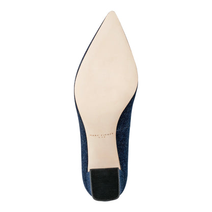 Marc Fisher Zala Block Heel Pointy Toe Pump - Dark Denim