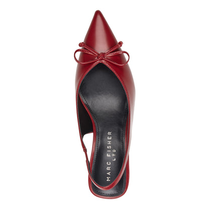 Marc Fisher Gretel Leather Bow Slingback Pump - Red Leather
