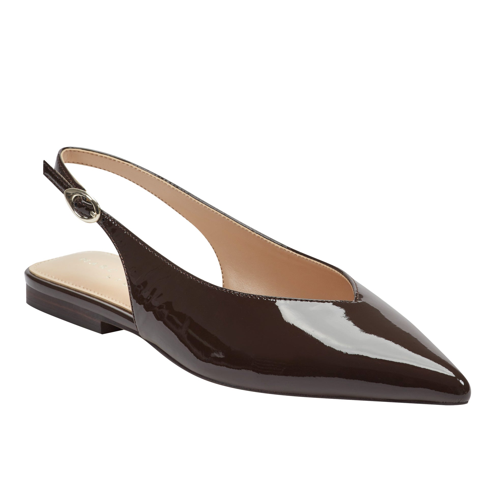 Marc Fisher Gabra Leather Slingback Flat - Brown Patent Leather