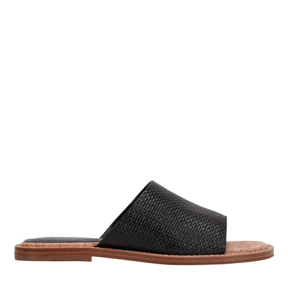 Marc Fisher Grayce Flat Slide Sandal - Black Raffia
