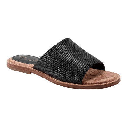 Marc Fisher Grayce Flat Slide Sandal - Black Raffia
