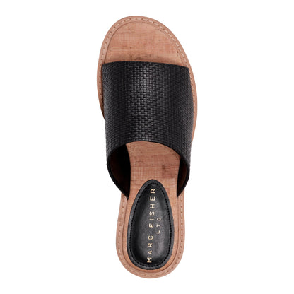 Marc Fisher Grayce Flat Slide Sandal - Black Raffia
