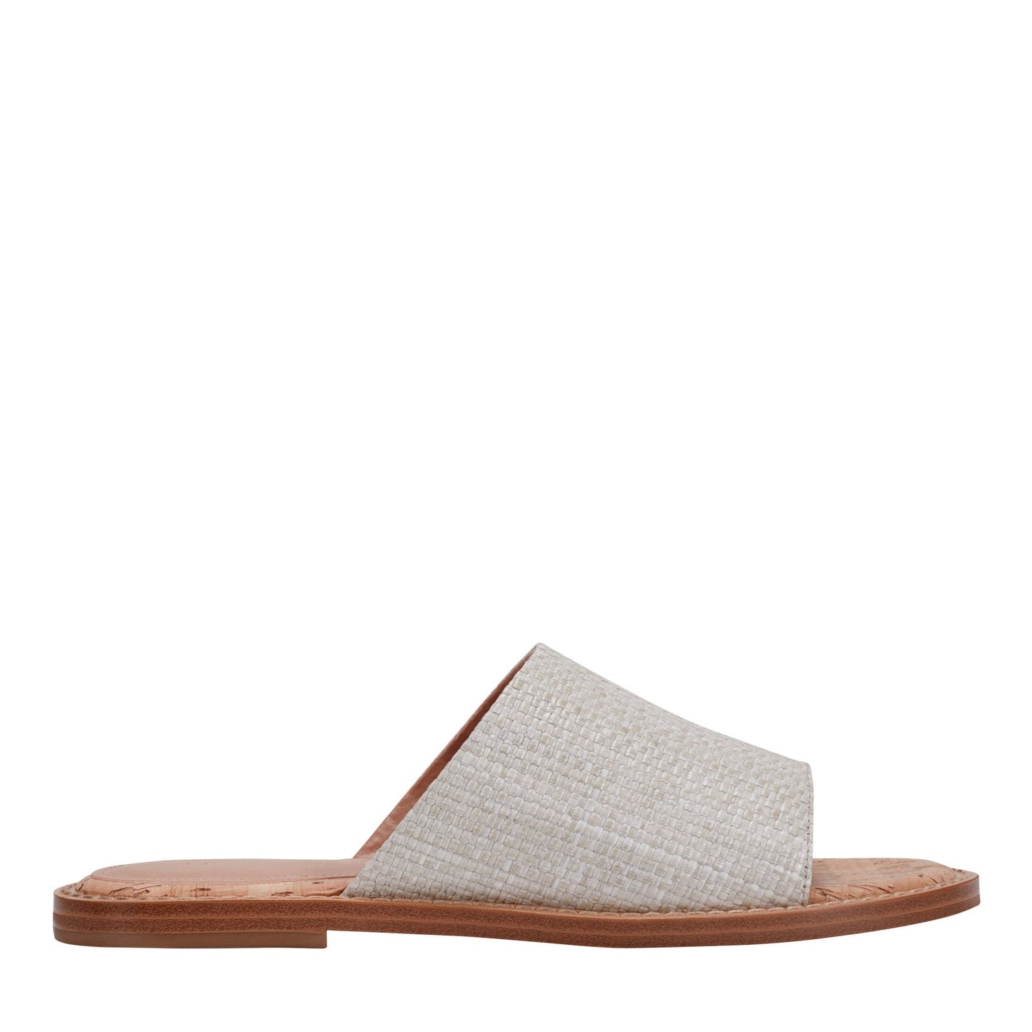 Marc Fisher Grayce Flat Slide Sandal - Light Grey Raffia