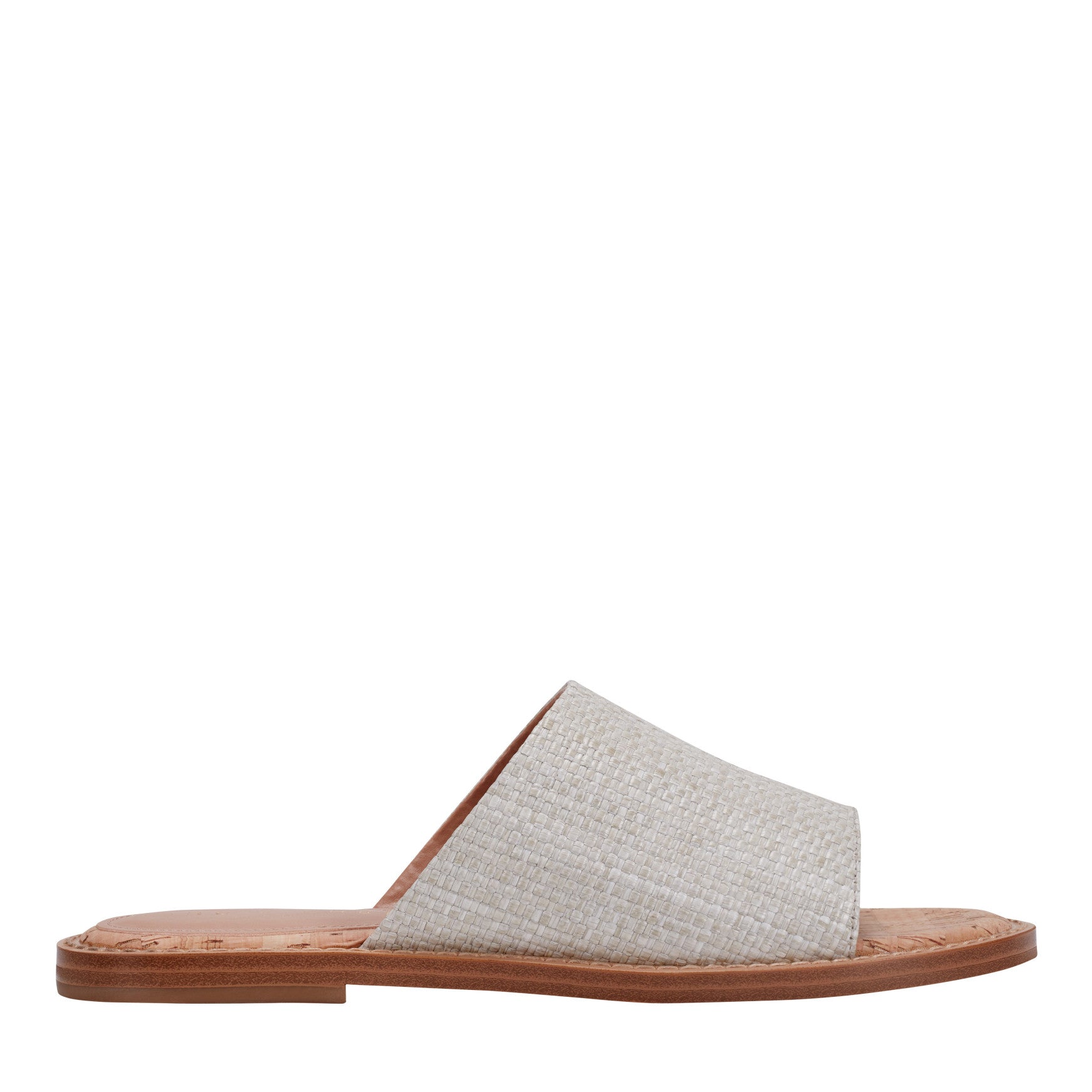 Marc Fisher Grayce Flat Slide Sandal - Light Grey Raffia