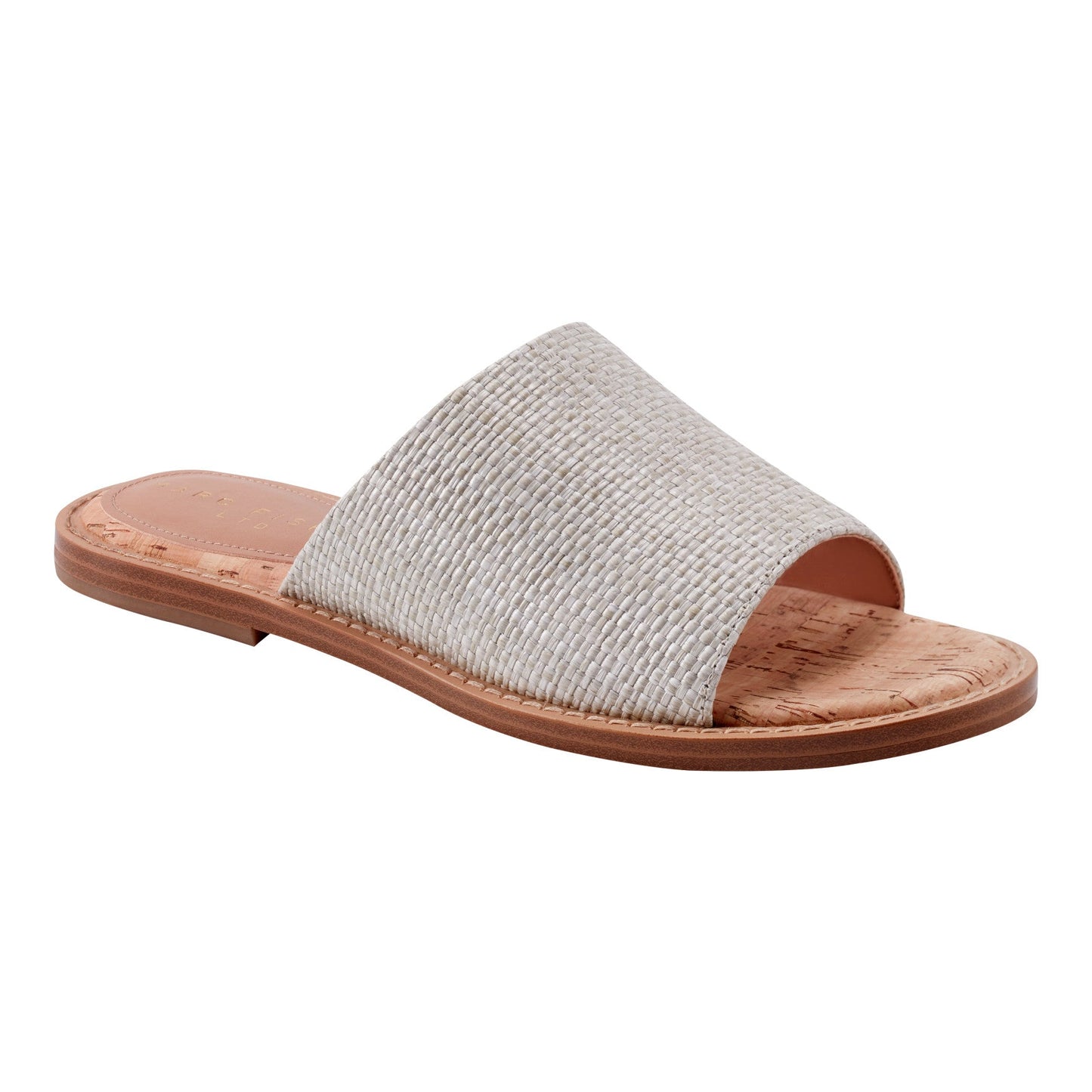 Marc Fisher Grayce Flat Slide Sandal - Light Grey Raffia