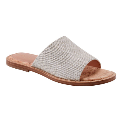 Marc Fisher Grayce Flat Slide Sandal - Light Grey Raffia