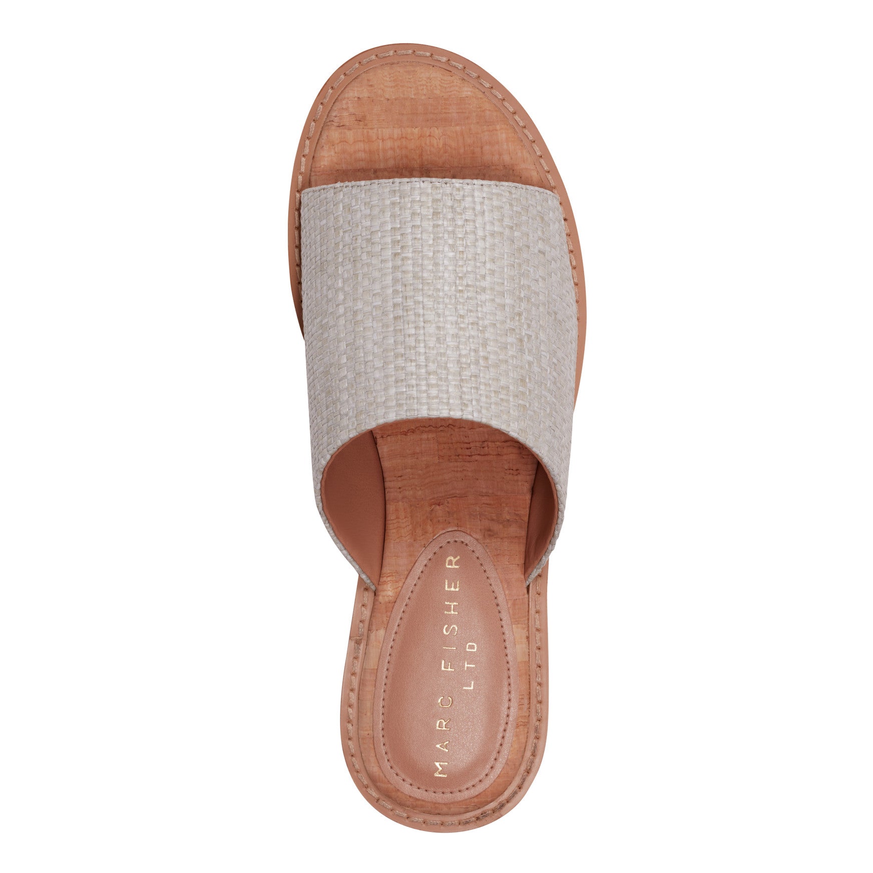 Marc Fisher Grayce Flat Slide Sandal - Light Grey Raffia