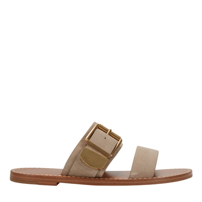Marc Fisher Hallyn Leather Flat Slide Sandal - Taupe Suede