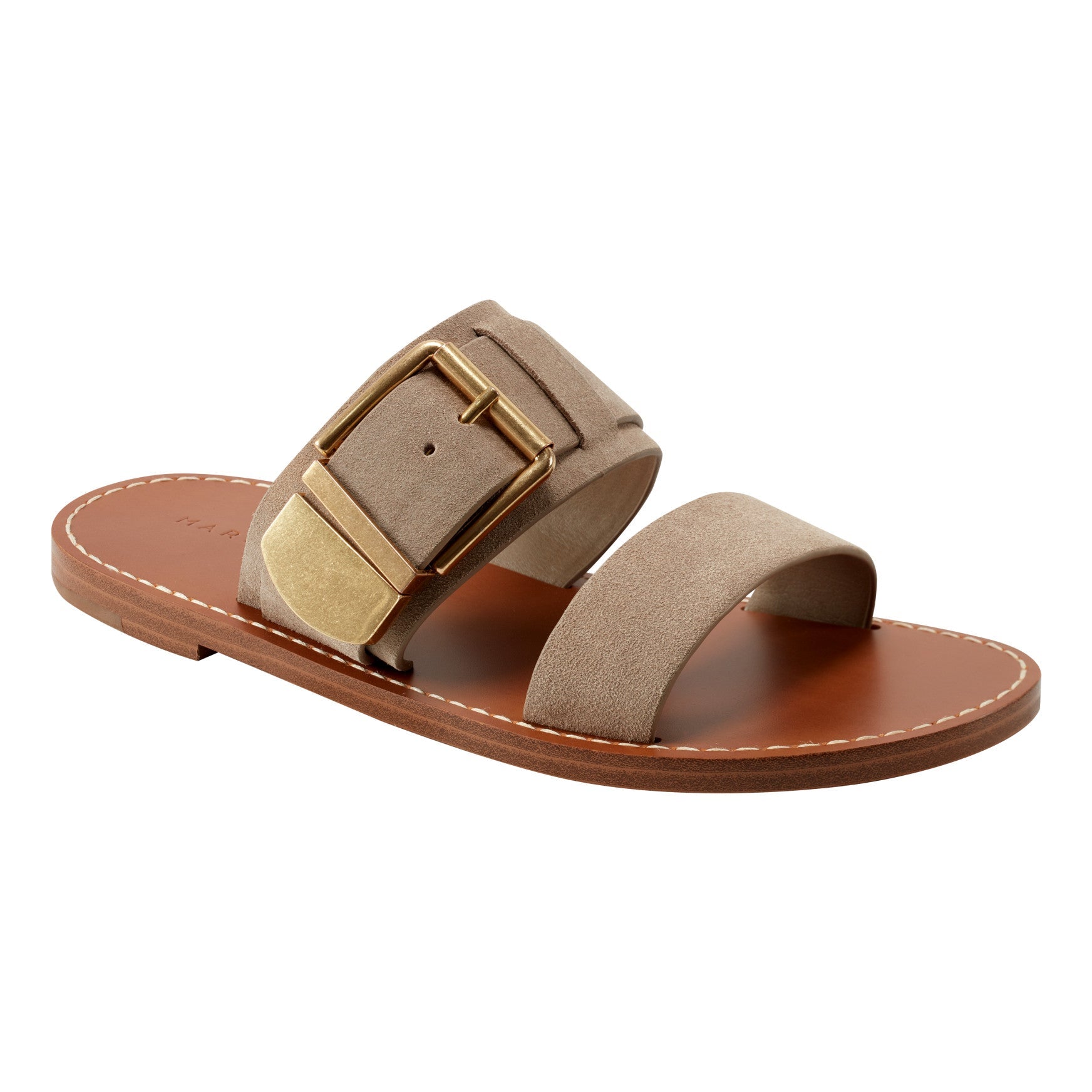Marc Fisher Hallyn Leather Flat Slide Sandal - Taupe Suede