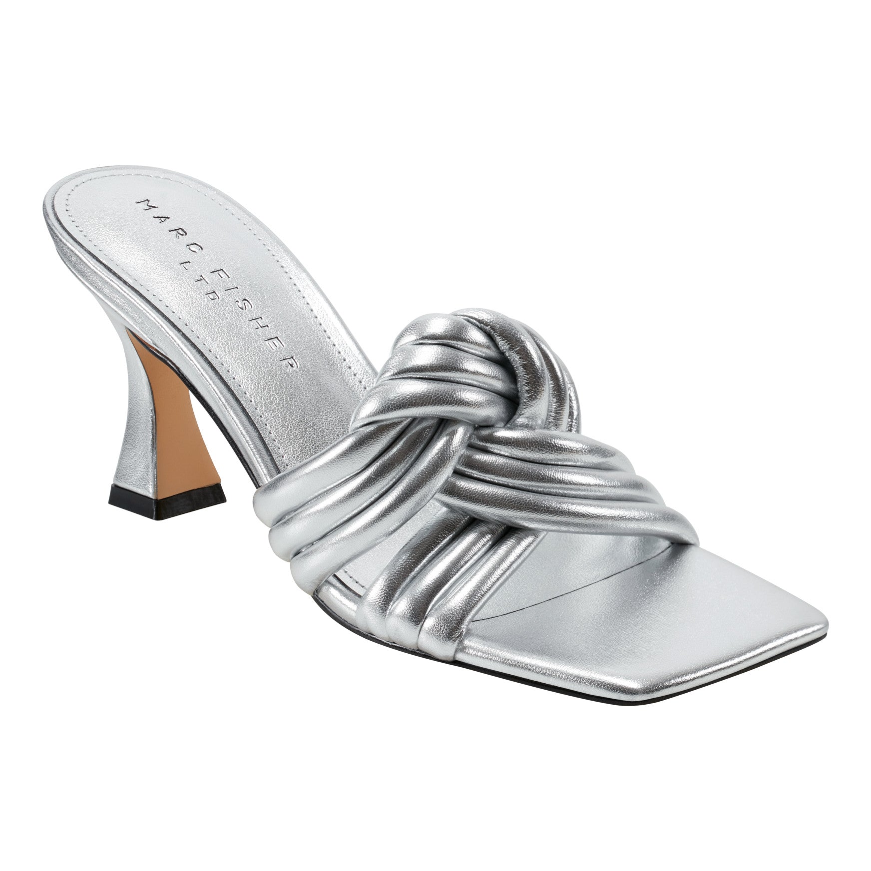 Marc Fisher Dru Knotted Leather Slide Sandal - Silver Leather