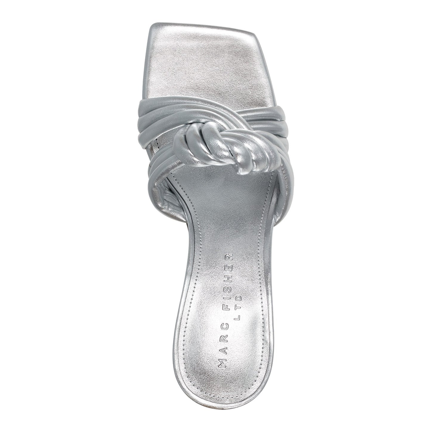 Marc Fisher Dru Knotted Leather Slide Sandal - Silver Leather