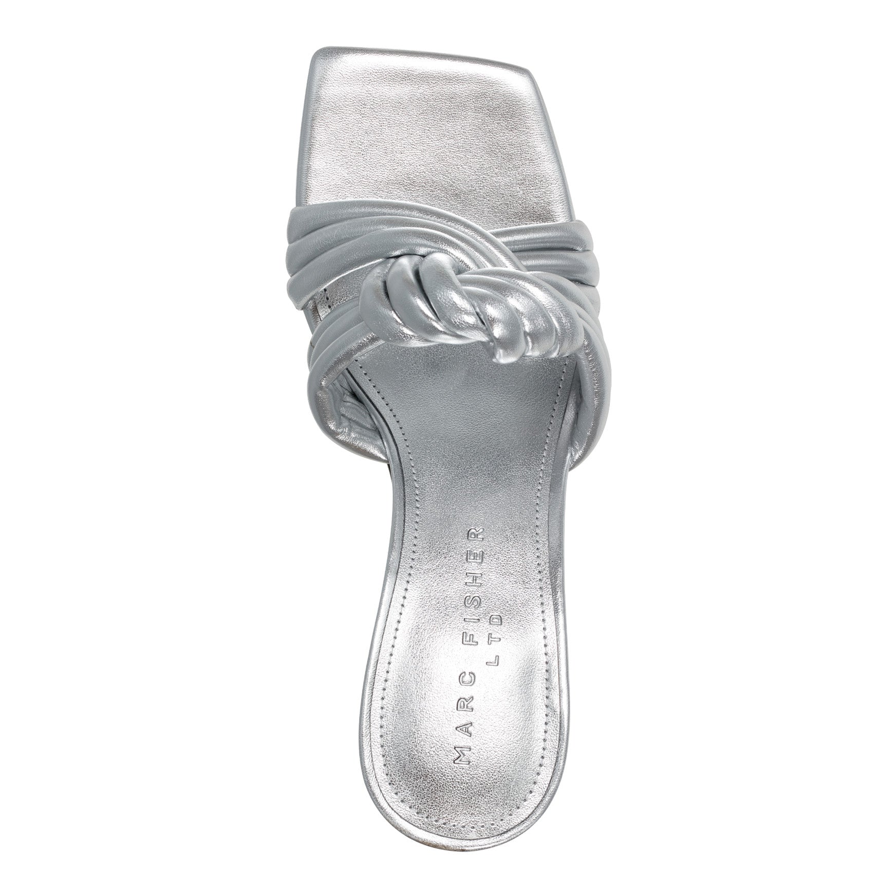 Marc Fisher Dru Knotted Leather Slide Sandal - Silver Leather