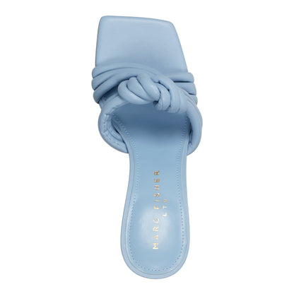 Marc Fisher Dru Knotted Leather Slide Sandal - Light Blue Leather