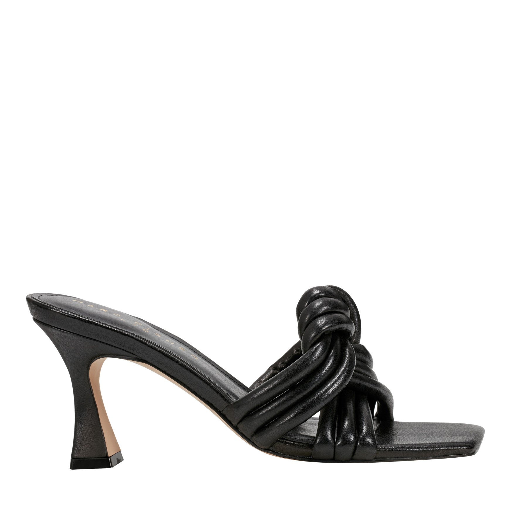 Marc Fisher Dru Knotted Leather Slide Sandal - Black Leather