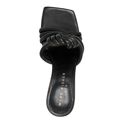 Marc Fisher Dru Knotted Leather Slide Sandal - Black Leather