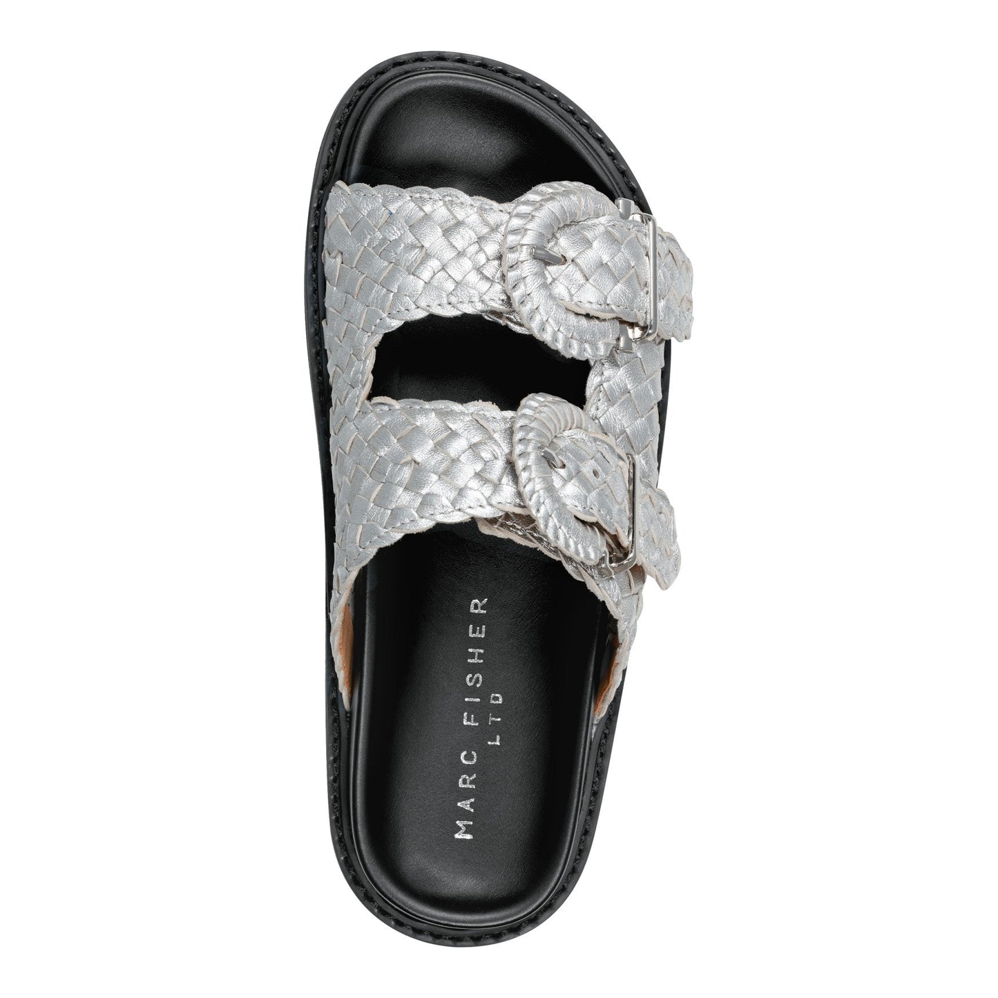 Marc Fisher Auggie Woven Leather Footbed Sandal - Silver Leather