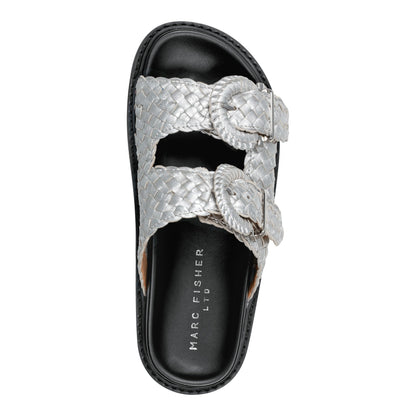 Marc Fisher Auggie Woven Leather Footbed Sandal - Silver Leather
