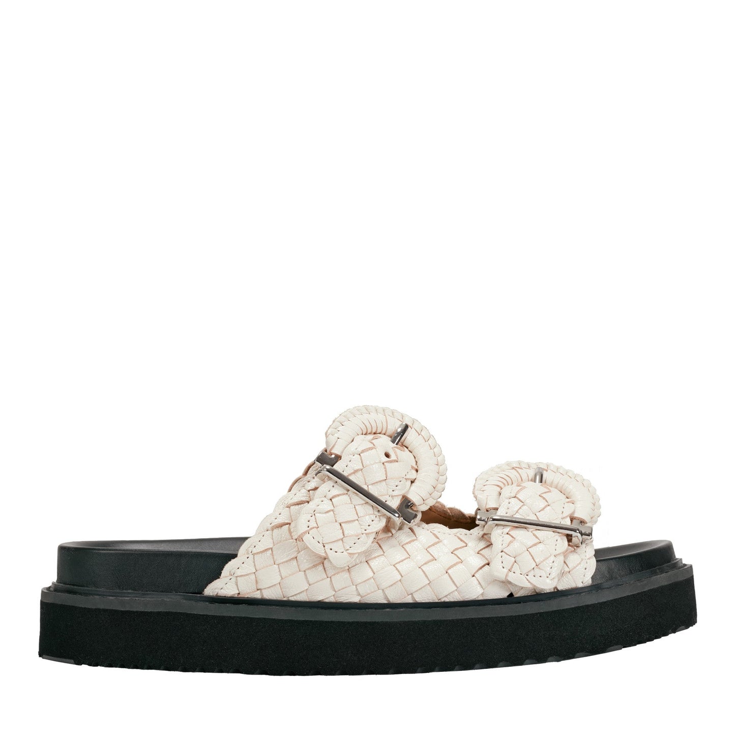 Marc Fisher Auggie Woven Leather Footbed Sandal - White Leather