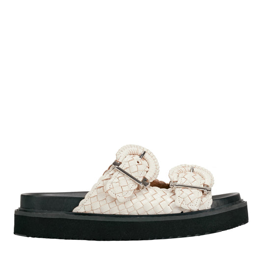 Marc Fisher Auggie Woven Leather Footbed Sandal - White Leather