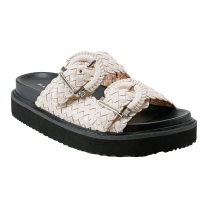 Marc Fisher Auggie Woven Leather Footbed Sandal - White Leather