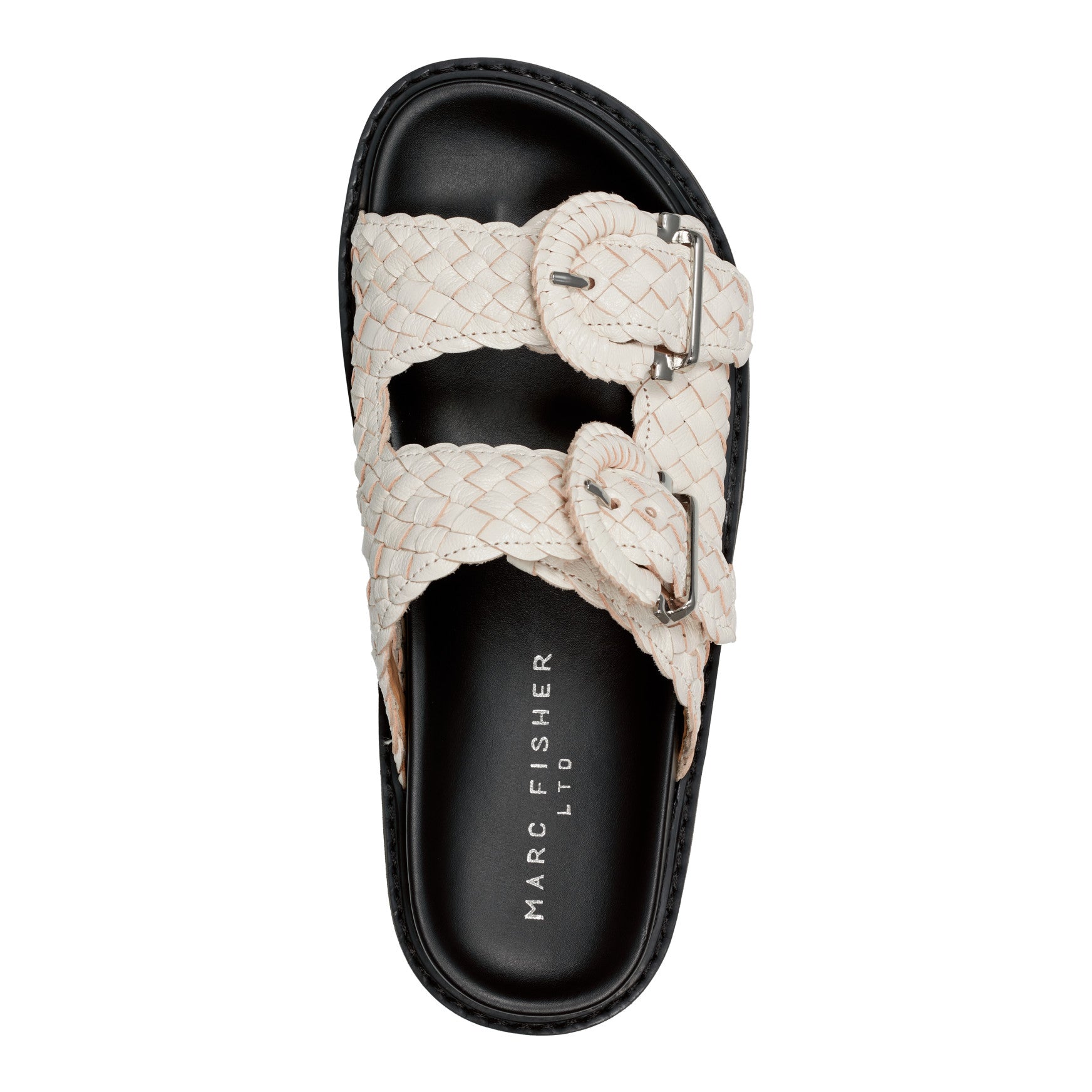 Marc Fisher Auggie Woven Leather Footbed Sandal - White Leather