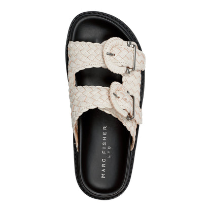 Marc Fisher Auggie Woven Leather Footbed Sandal - White Leather