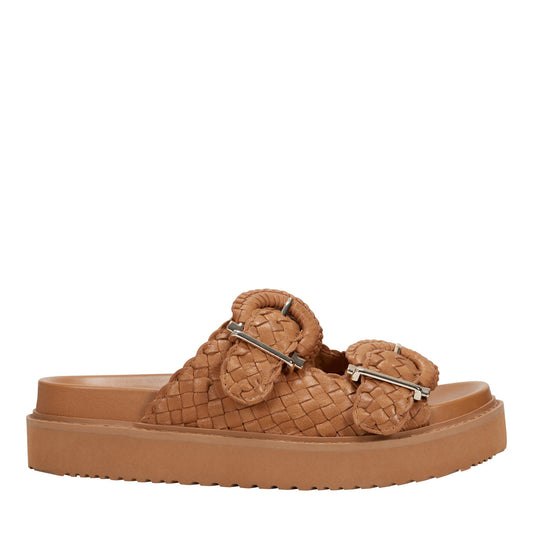 Marc Fisher Auggie Woven Leather Footbed Sandal - Natural Leather