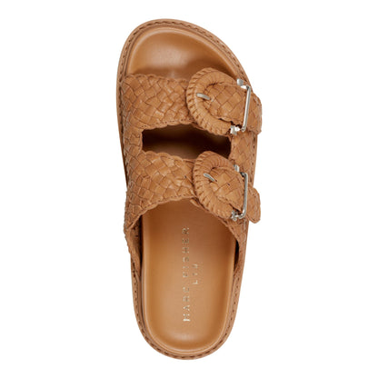 Marc Fisher Auggie Woven Leather Footbed Sandal - Natural Leather