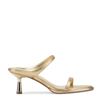Marc Fisher Alonde Leather Heeled Slide Sandal - Gold Leather