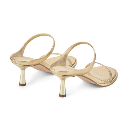 Marc Fisher Alonde Leather Heeled Slide Sandal - Gold Leather