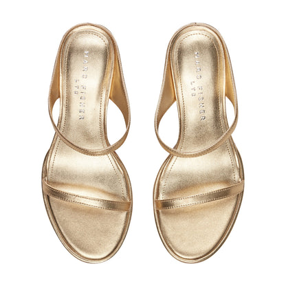 Marc Fisher Alonde Leather Heeled Slide Sandal - Gold Leather