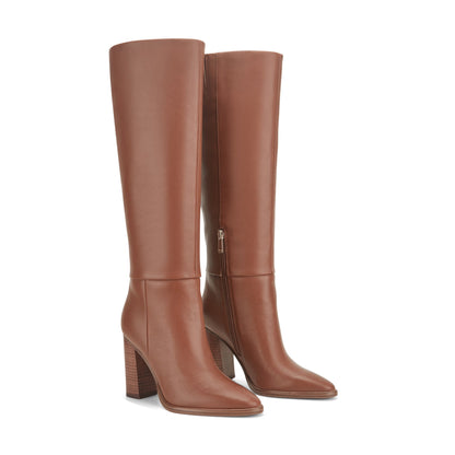 Marc Fisher Lannie Wide Calf Dress Leather Boot - Medium Natural Leather