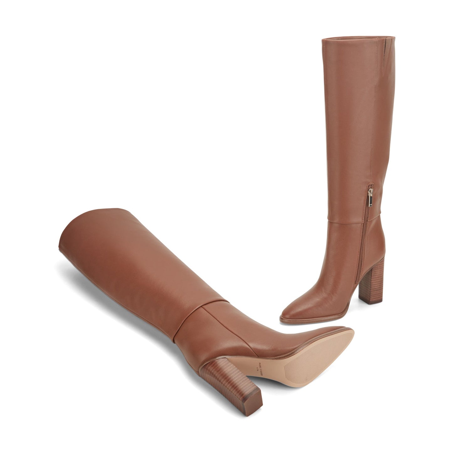 Marc Fisher Lannie Wide Calf Dress Leather Boot - Medium Natural Leather