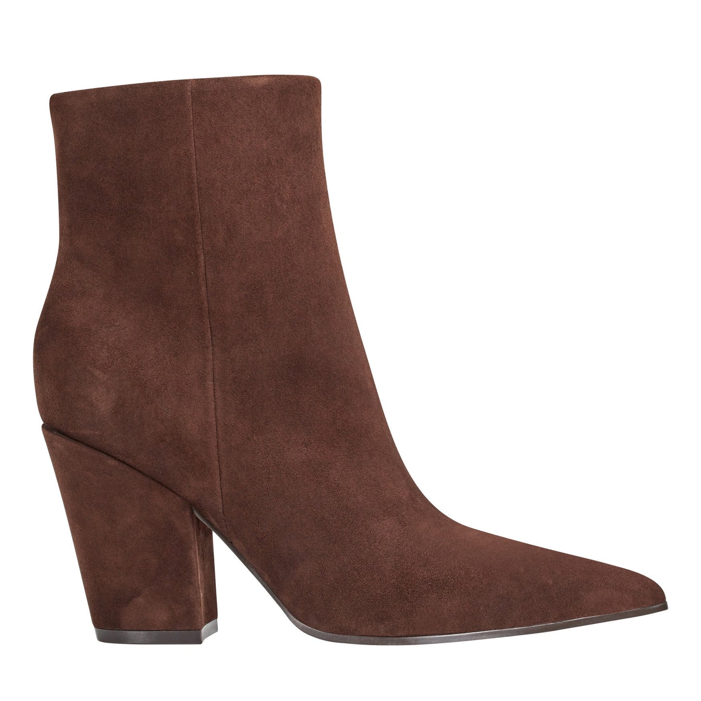Marc Fisher Elynna Block Heel Leather Bootie - Dark Brown Suede