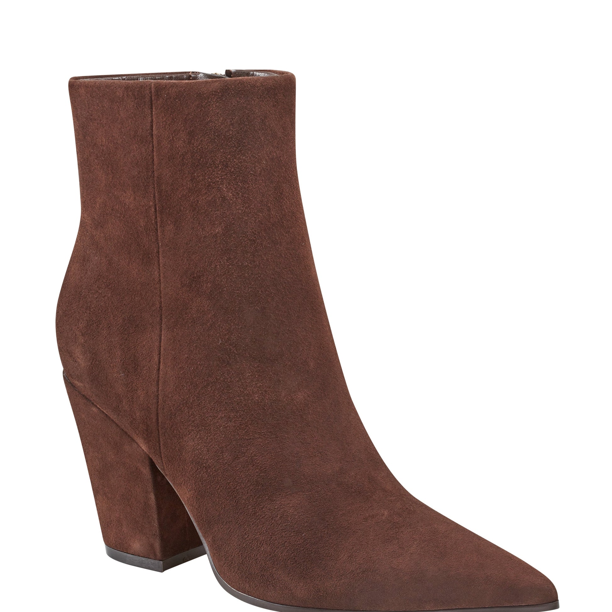Marc Fisher Elynna Block Heel Leather Bootie - Dark Brown Suede