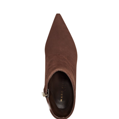 Marc Fisher Elynna Block Heel Leather Bootie - Dark Brown Suede