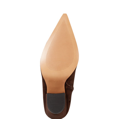 Marc Fisher Elynna Block Heel Leather Bootie - Dark Brown Suede
