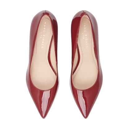 Marc Fisher Zala Block Heel Pointy Toe Pump - Red Patent Leather