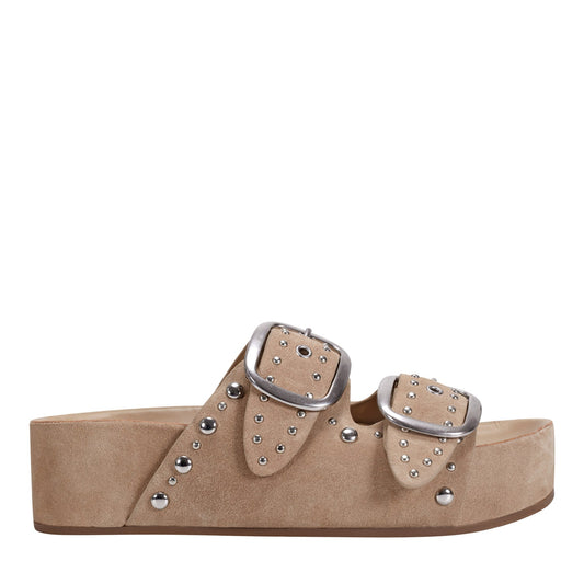 Marc Fisher Sayge Studded Suede Footbed Sandal - Natural Suede