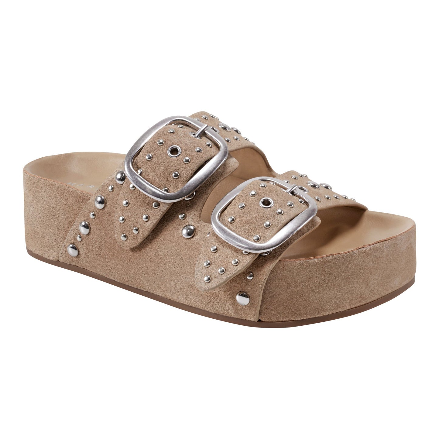 Marc Fisher Sayge Studded Suede Footbed Sandal - Natural Suede