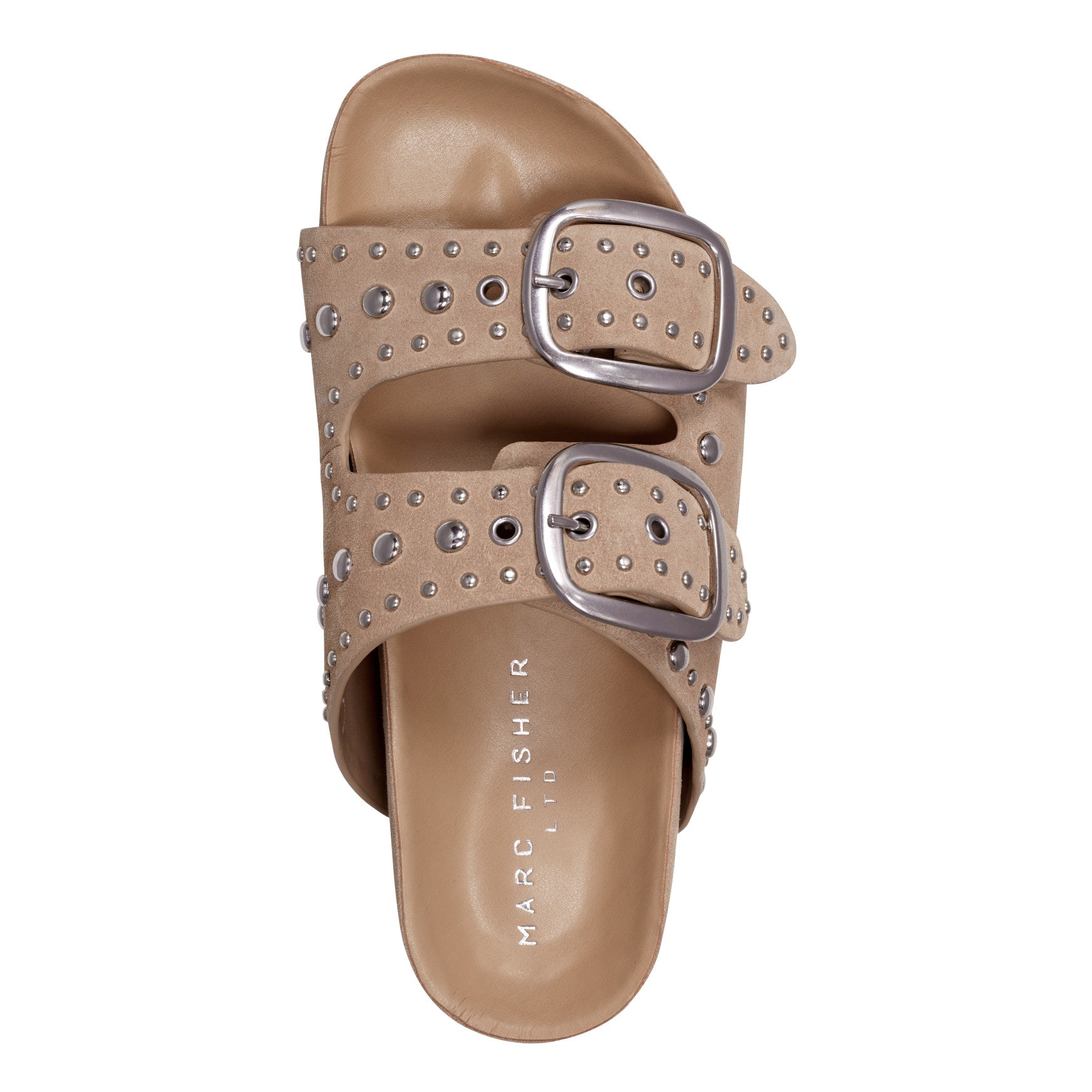 Marc Fisher Sayge Studded Suede Footbed Sandal - Natural Suede